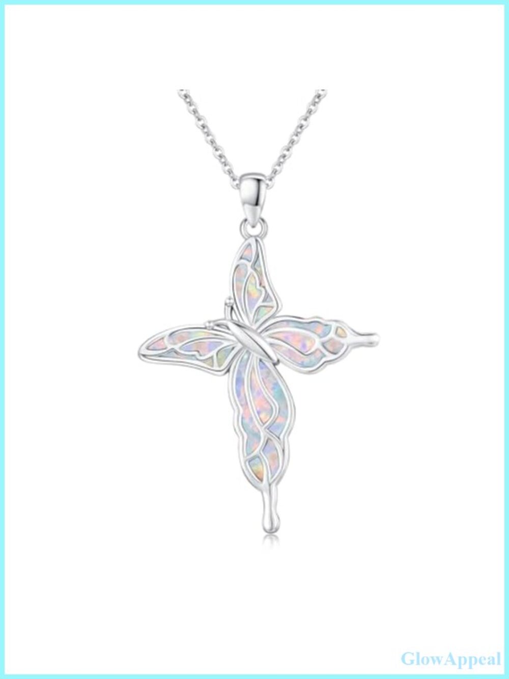 925 Sterling Silver Opal Butterfly Cross Pendant Necklace Confirmation Gift